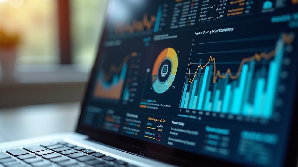 Close-up view of a laptop screen displaying AI data analytics dashboard