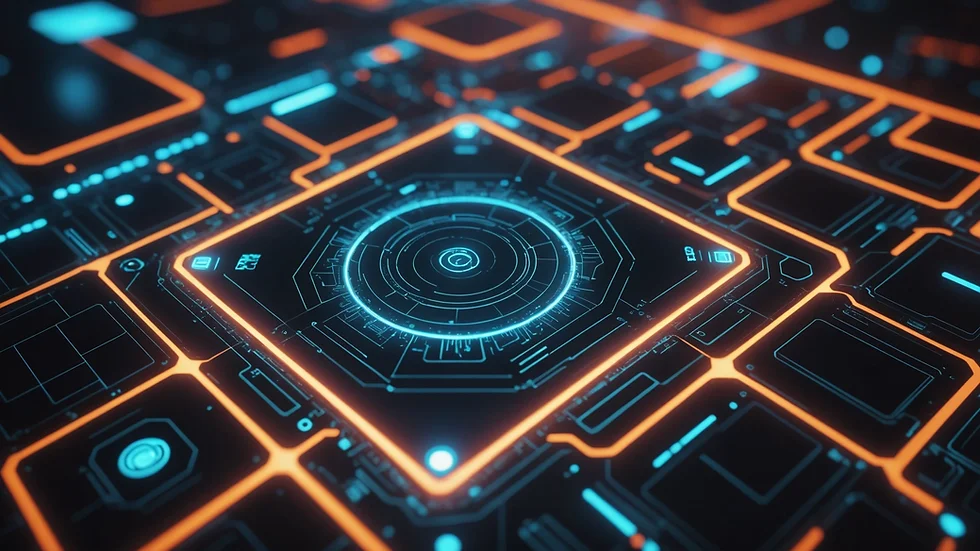 Close-up view of a futuristic AI interface with glowing elements